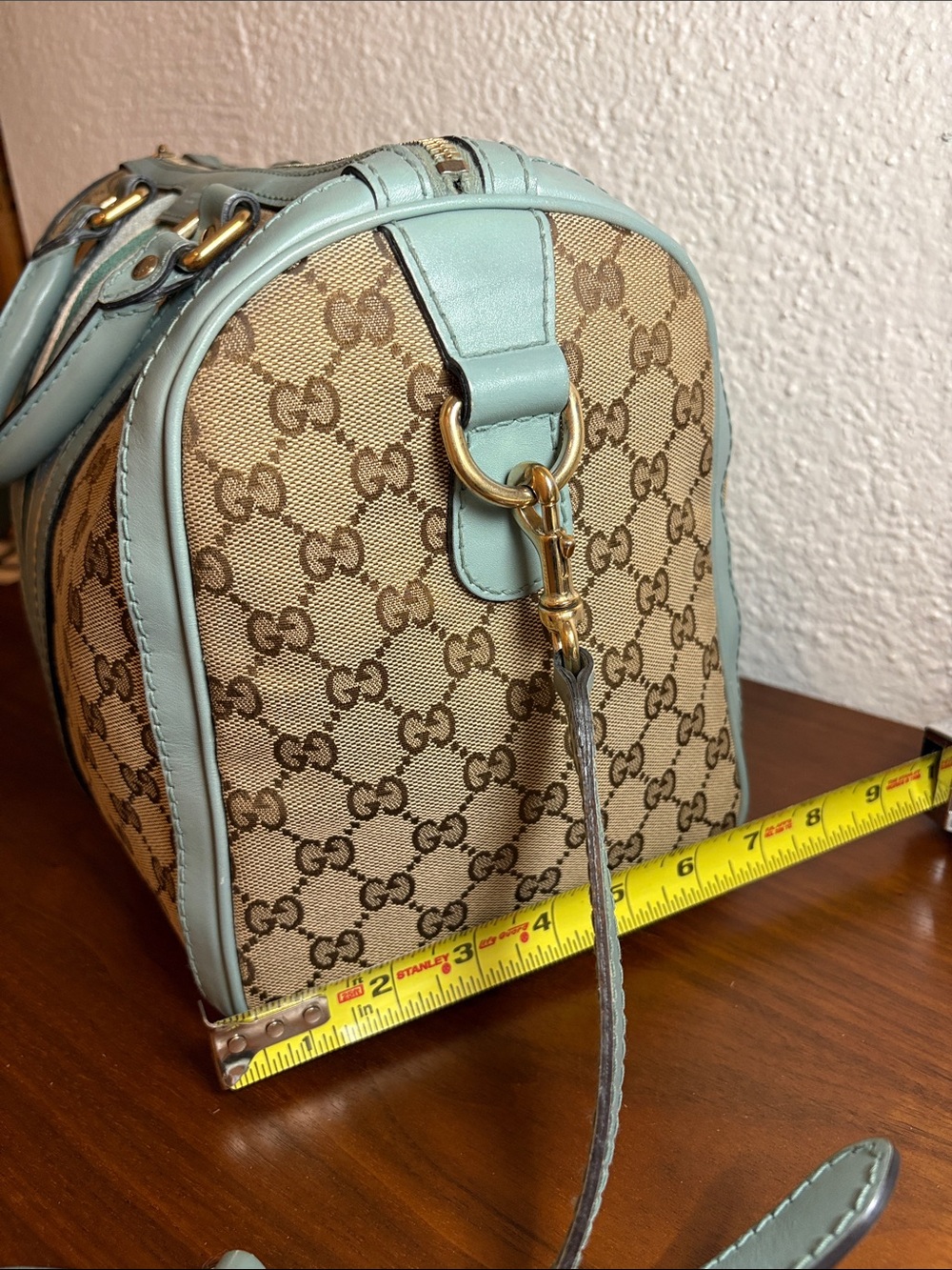 Gucci GG Canvas Boston Bag with Blue Green Stripes - Authentic Vintage COA - Picture 15 of 16